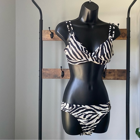 Lauren Ralph Lauren Zebra Shirred Side Tab hipster and underwire bikini size 6 - Picture 2 of 8
